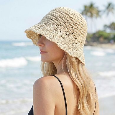 Women Crochet Bucket Hat Lightweight Breathable Summer Sun Hat Wide Brim Beach Hat