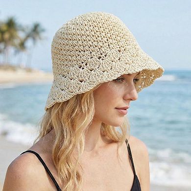 Women Crochet Bucket Hat Lightweight Breathable Summer Sun Hat Wide Brim Beach Hat