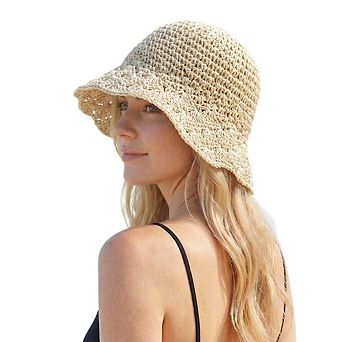 Women Crochet Bucket Hat Lightweight Breathable Summer Sun Hat Wide Brim Beach Hat