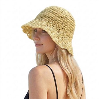 Women Crochet Bucket Hat Lightweight Breathable Summer Sun Hat Wide Brim Beach Hat