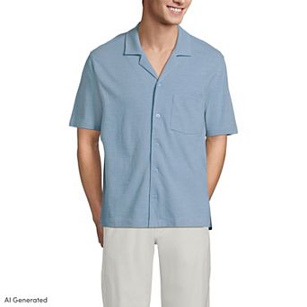Men's Lands' End Short Sleeve Button-Through Camp Collar Shirt
