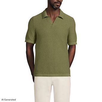 Men's Lands' End Short Sleeve Johnny Collar Polo