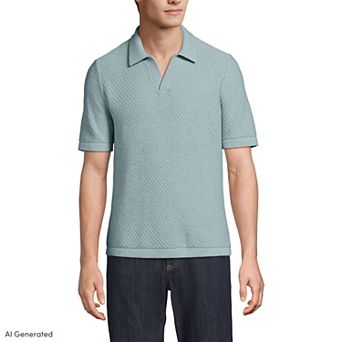 Men's Lands' End Short Sleeve Johnny Collar Polo