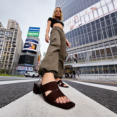 London Rag Aneka Women's Block Heel Slide Sandals