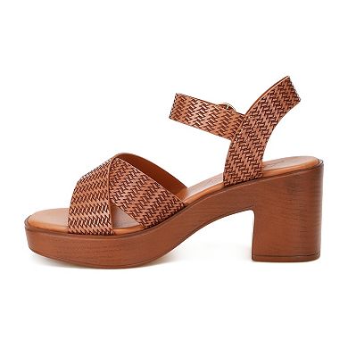 London Rag Elenia Women's Block Heel Woven Strap Sandals