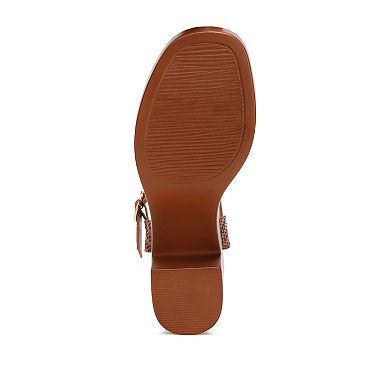 London Rag Elenia Women's Block Heel Woven Strap Sandals