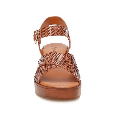 London Rag Elenia Women's Block Heel Woven Strap Sandals