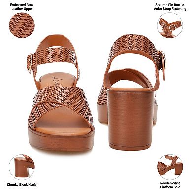 London Rag Elenia Women's Block Heel Woven Strap Sandals