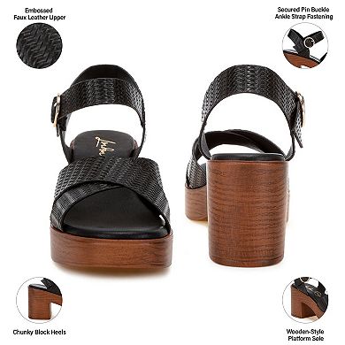 London Rag Elenia Women's Block Heel Woven Strap Sandals