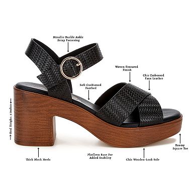 London Rag Elenia Women's Block Heel Woven Strap Sandals