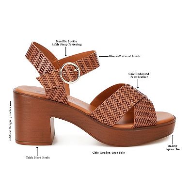 London Rag Elenia Women's Block Heel Woven Strap Sandals