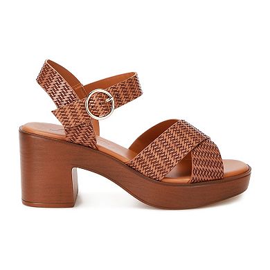 London Rag Elenia Women's Block Heel Woven Strap Sandals