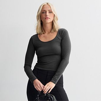 Juniors' SO® Contour Scoopneck Long Sleeve Tee