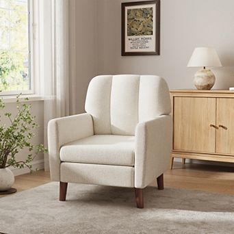 Modern Boucle Accent Armchair, Solid Leg Lounge Chair for Living Room Bedroom Dressing Table