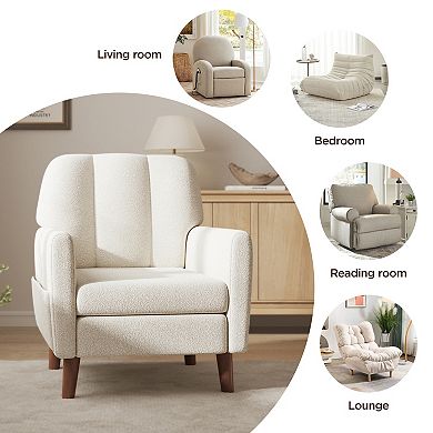 Modern Boucle Accent Armchair, Solid Leg Lounge Chair for Living Room Bedroom Dressing Table