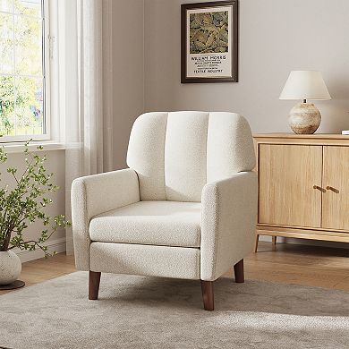Modern Boucle Accent Armchair, Solid Leg Lounge Chair for Living Room Bedroom Dressing Table