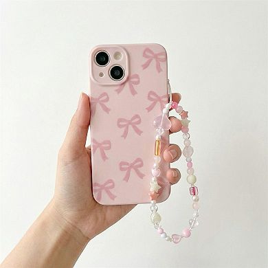 3-PC Iridescent Beaded Phone Charm Strap with Heart Accent