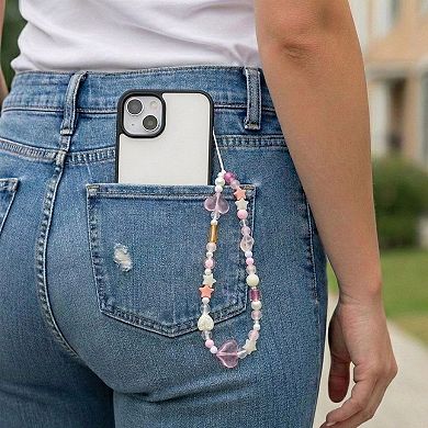 3-PC Iridescent Beaded Phone Charm Strap with Heart Accent