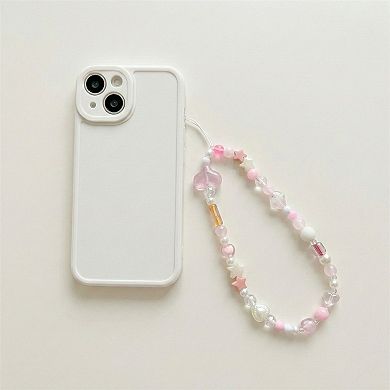 3-PC Iridescent Beaded Phone Charm Strap with Heart Accent