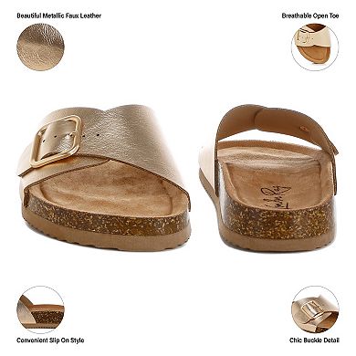 London Rag Uvaria Women's Slip-On Buckle Slide Sandals