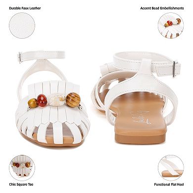 London Rag Saguara Women's Ankle Strap Flat Sandals with Bow Accent