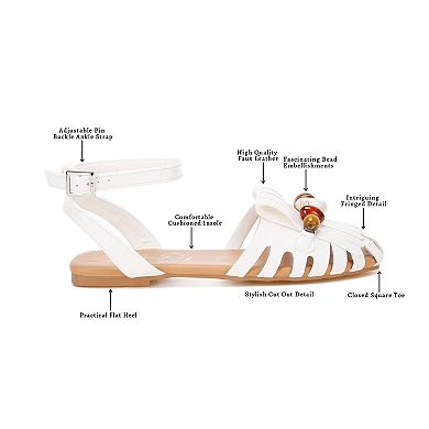 London Rag Saguara Women's Ankle Strap Flat Sandals with Bow Accent