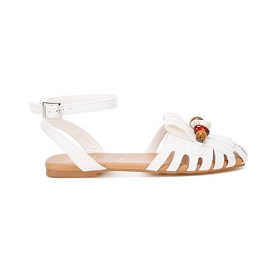 London Rag Saguara Women's Ankle Strap Flat Sandals with Bow Accent