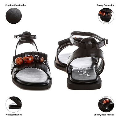 London Rag Morgine Women's Slip-On Flat Sandals with Beaded Accents