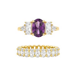 PRIMROSE 14k Gold Flash Plated Cubic Zirconia Eternity Ring Set