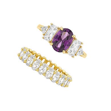 PRIMROSE 14k Gold Flash Plated Cubic Zirconia Eternity Ring Set
