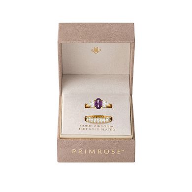 PRIMROSE 14k Gold Flash Plated Cubic Zirconia Eternity Ring Set
