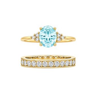 PRIMROSE 14k Gold Flash Plated Cubic Zirconia Oval Eternity Band Ring Set