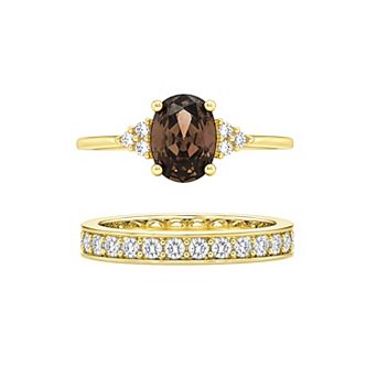 PRIMROSE 14k Gold Flash Plated Cubic Zirconia Oval Eternity Band Ring Set