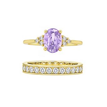 PRIMROSE 14k Gold Flash Plated Cubic Zirconia Oval Eternity Band Ring Set