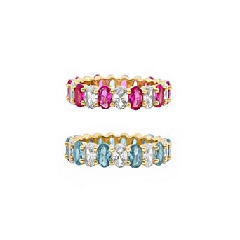 PRIMROSE 14k Gold Flash Plated Multi Gemstone Eternity Band Ring Set