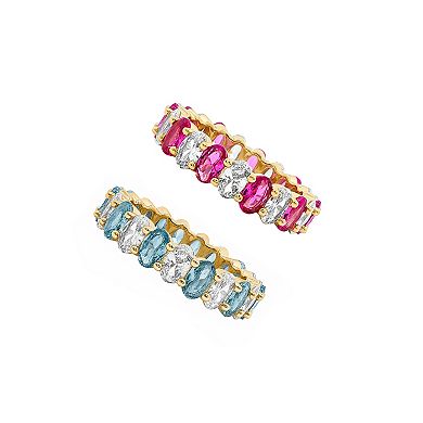 PRIMROSE 14k Gold Flash Plated Multi Gemstone Eternity Band Ring Set