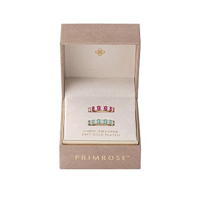 PRIMROSE 14k Gold Flash Plated Multi Gemstone Eternity Band Ring Set