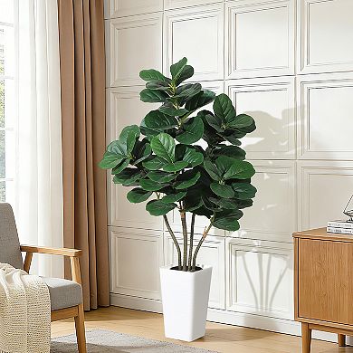 Artificial Fiddle Leaf Fig Tree with Planter,Faux Ficus Lyrata Silk Tree for Home & Office