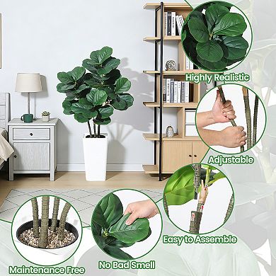 Artificial Fiddle Leaf Fig Tree with Planter,Faux Ficus Lyrata Silk Tree for Home & Office