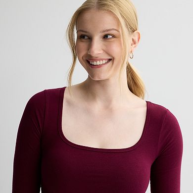 Juniors' SO® Long Sleeve Cropped Square Neck Tee