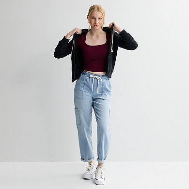 Juniors' SO® Long Sleeve Cropped Square Neck Tee