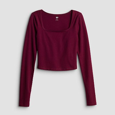 Juniors' SO® Long Sleeve Cropped Square Neck Tee
