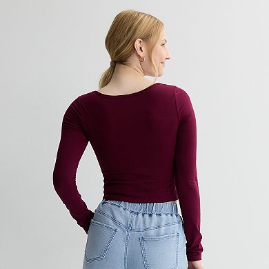Juniors' SO® Long Sleeve Cropped Square Neck Tee