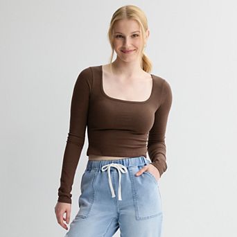 Juniors' SO® Long Sleeve Cropped Square Neck Tee