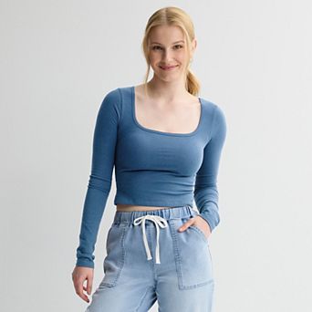 Juniors' SO® Long Sleeve Cropped Square Neck Tee