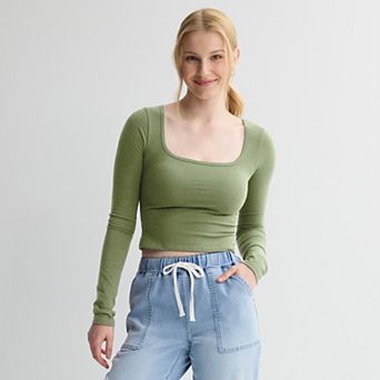 Juniors' SO® Long Sleeve Cropped Square Neck Tee