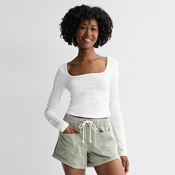 Juniors' SO® Long Sleeve Cropped Square Neck Tee
