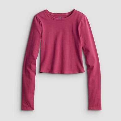 Juniors' SO® Long Sleeve Cropped Crew Neck Tee