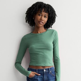 Juniors' SO® Long Sleeve Cropped Crew Neck Tee
