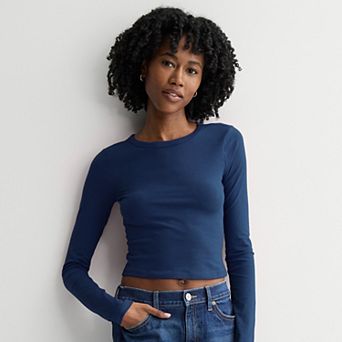 Juniors' SO® Long Sleeve Cropped Crew Neck Tee
